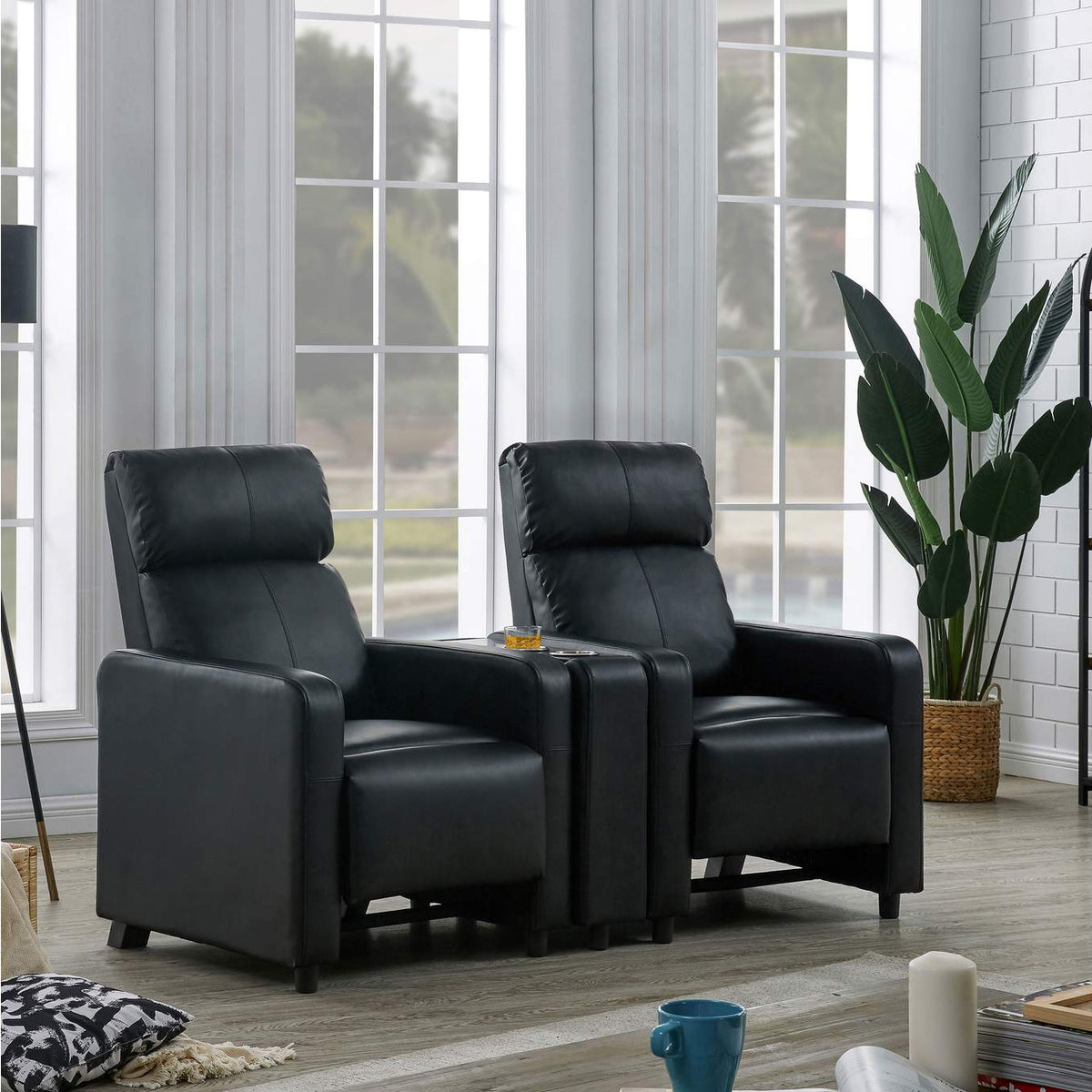 600182 Toohey Upholstered Home Theater Storage Wedge Console Black