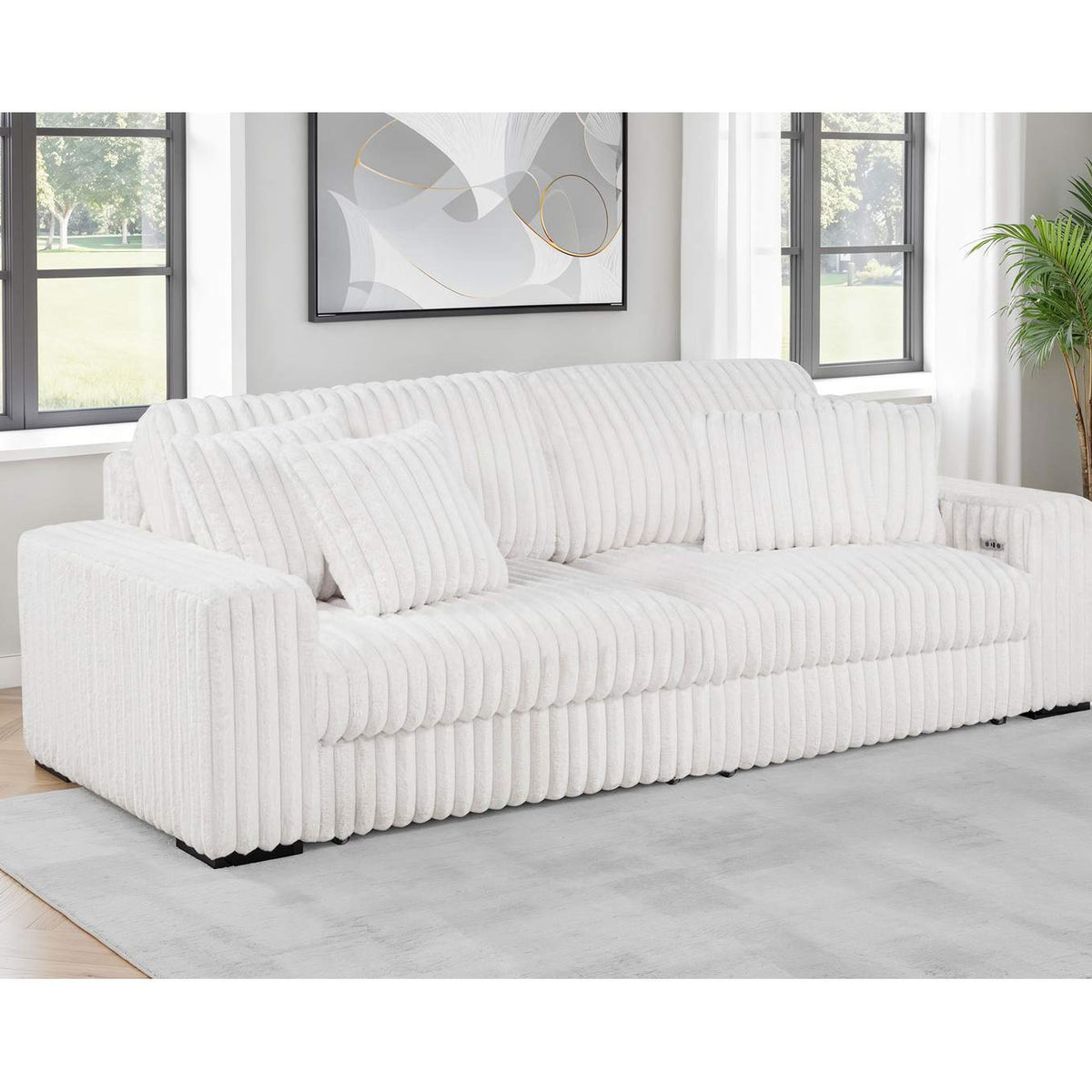600535P Jacana Corduroy Upholstered Dual Power Chaise Sofa Ivory