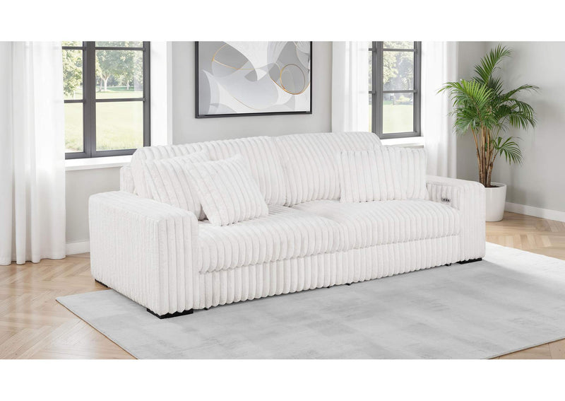 600535P Jacana Corduroy Upholstered Dual Power Chaise Sofa Ivory