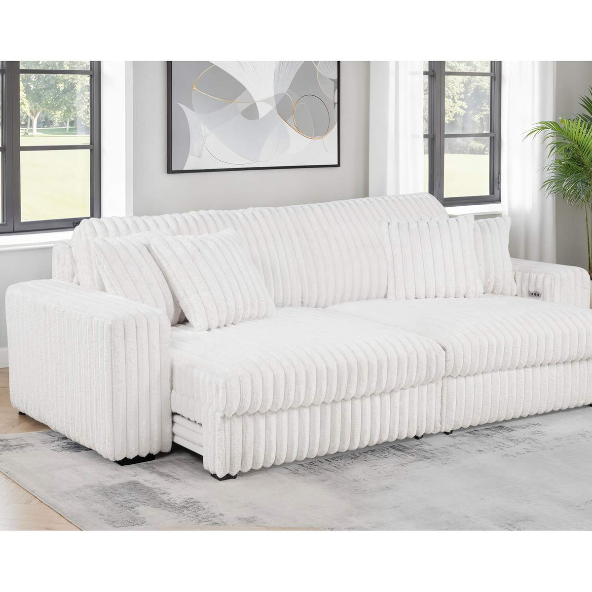 600535P Jacana Corduroy Upholstered Dual Power Chaise Sofa Ivory