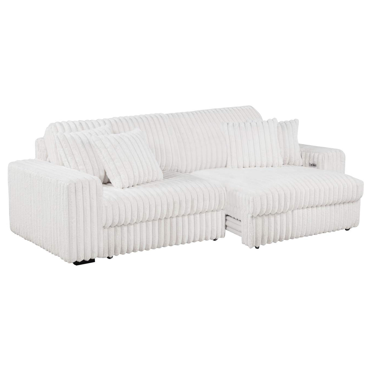 600535P Jacana Corduroy Upholstered Dual Power Chaise Sofa Ivory