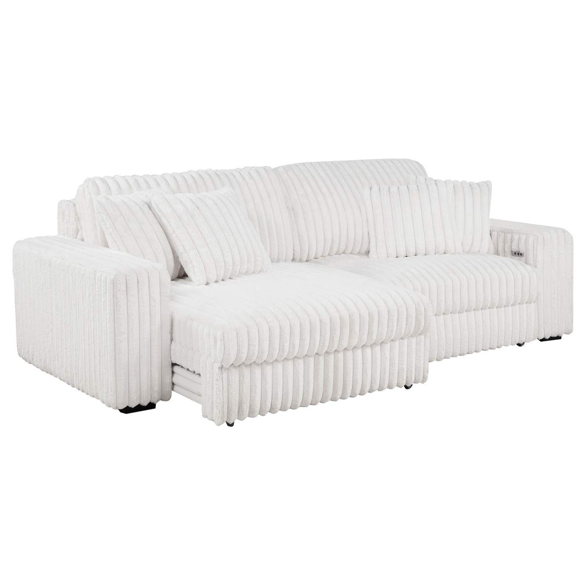 600535P Jacana Corduroy Upholstered Dual Power Chaise Sofa Ivory