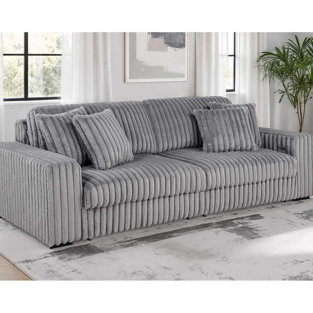 600536P Jacana Corduroy Upholstered Dual Power Chaise Sofa Grey