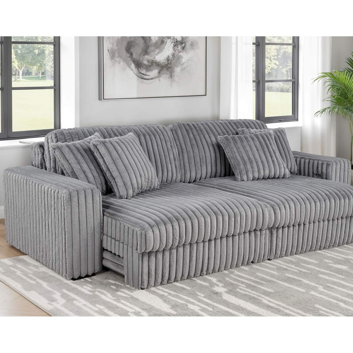 600536P Jacana Corduroy Upholstered Dual Power Chaise Sofa Grey