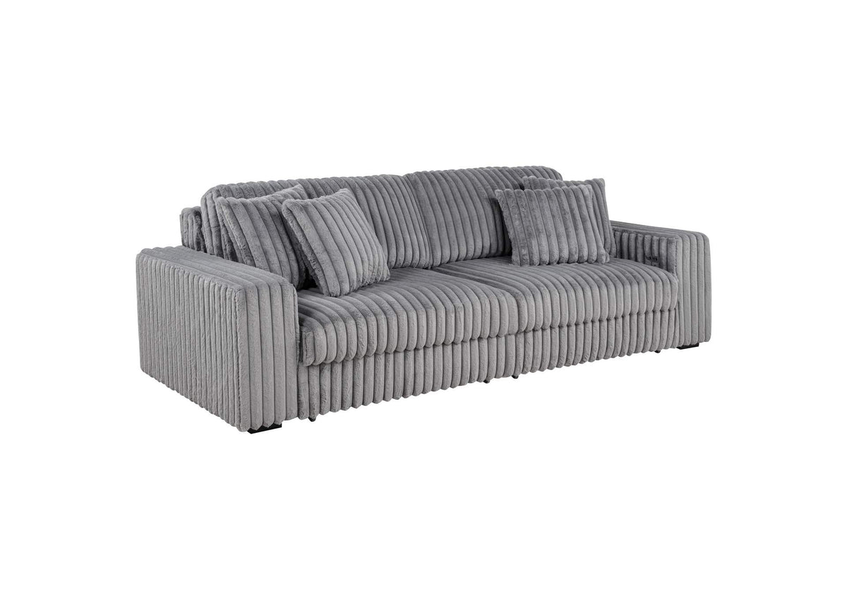 600536P Jacana Corduroy Upholstered Dual Power Chaise Sofa Grey