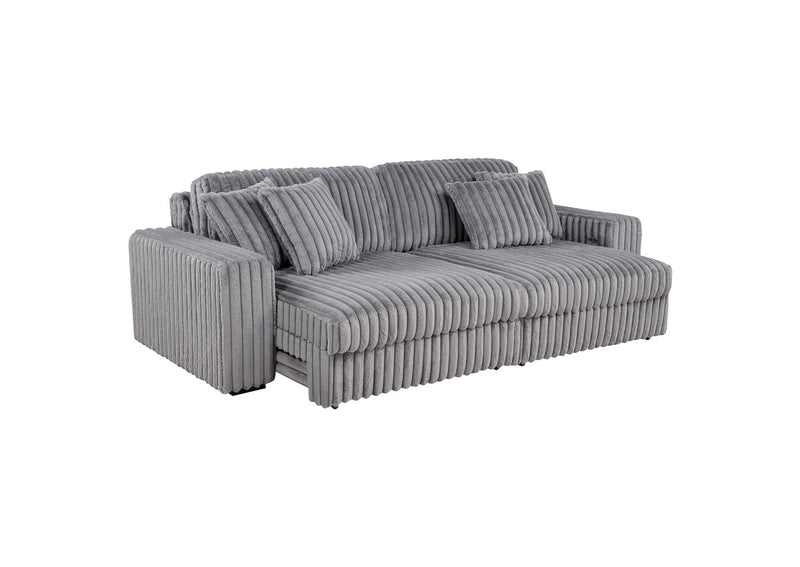 600536P Jacana Corduroy Upholstered Dual Power Chaise Sofa Grey