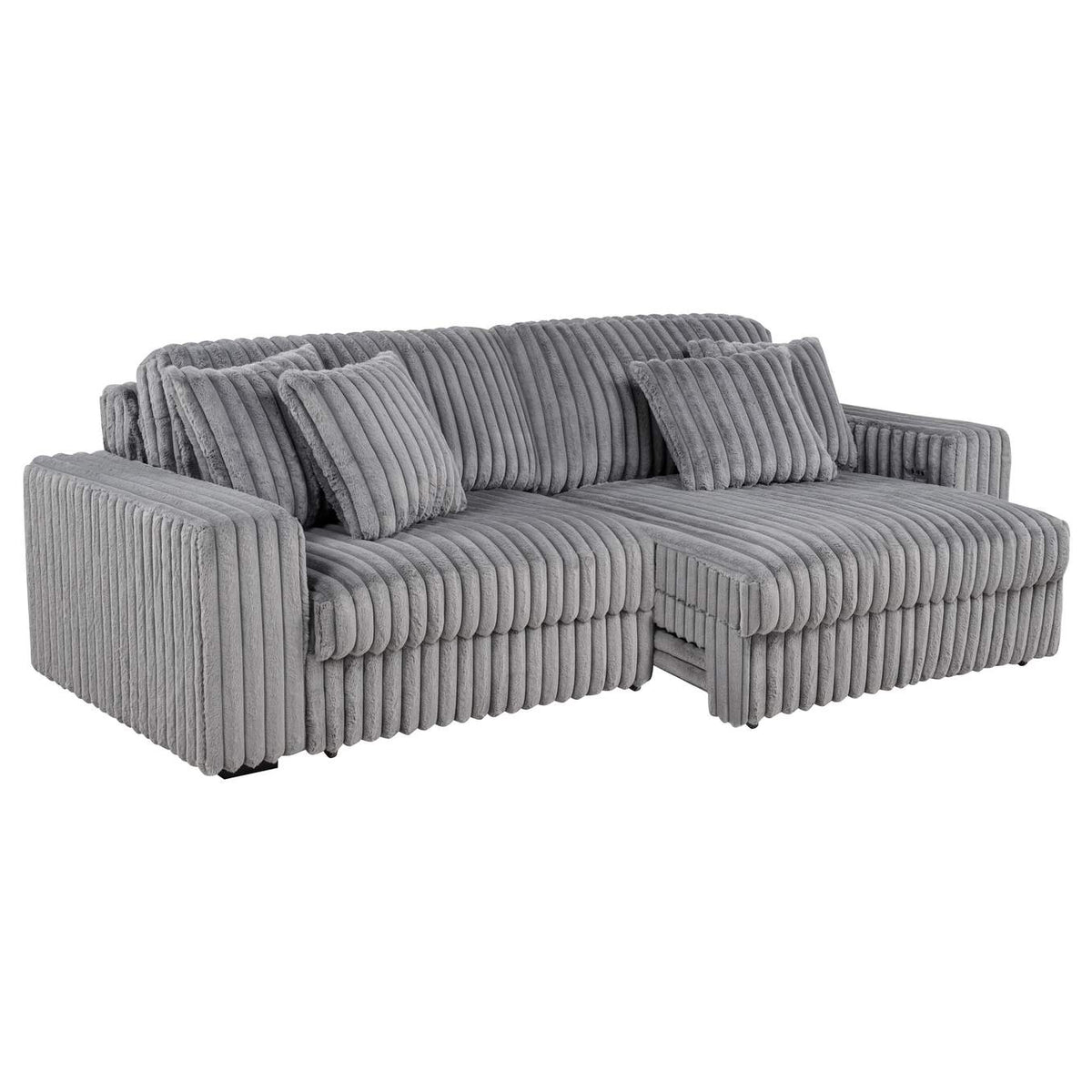 600536P Jacana Corduroy Upholstered Dual Power Chaise Sofa Grey