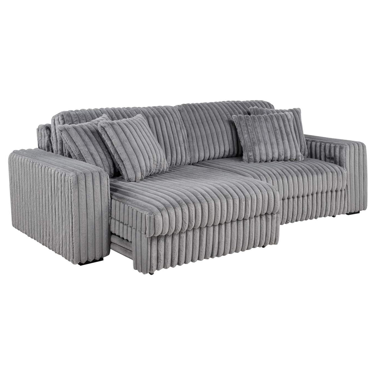 600536P Jacana Corduroy Upholstered Dual Power Chaise Sofa Grey