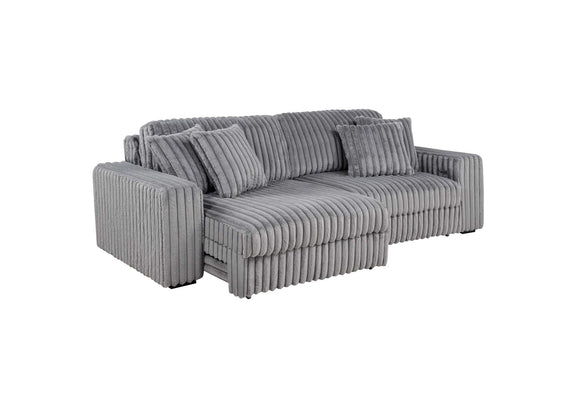 600536P Jacana Corduroy Upholstered Dual Power Chaise Sofa Grey