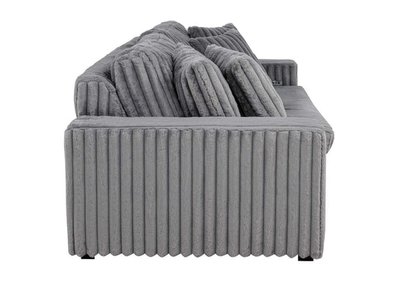 600536P Jacana Corduroy Upholstered Dual Power Chaise Sofa Grey