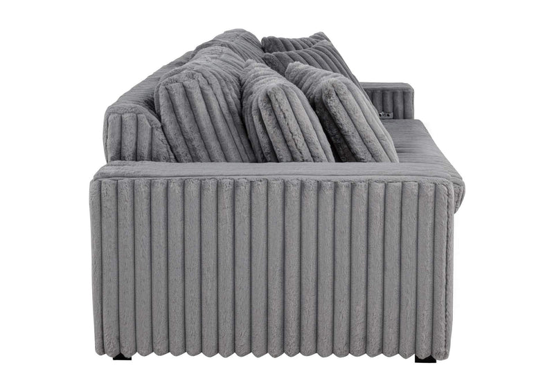 600536P Jacana Corduroy Upholstered Dual Power Chaise Sofa Grey