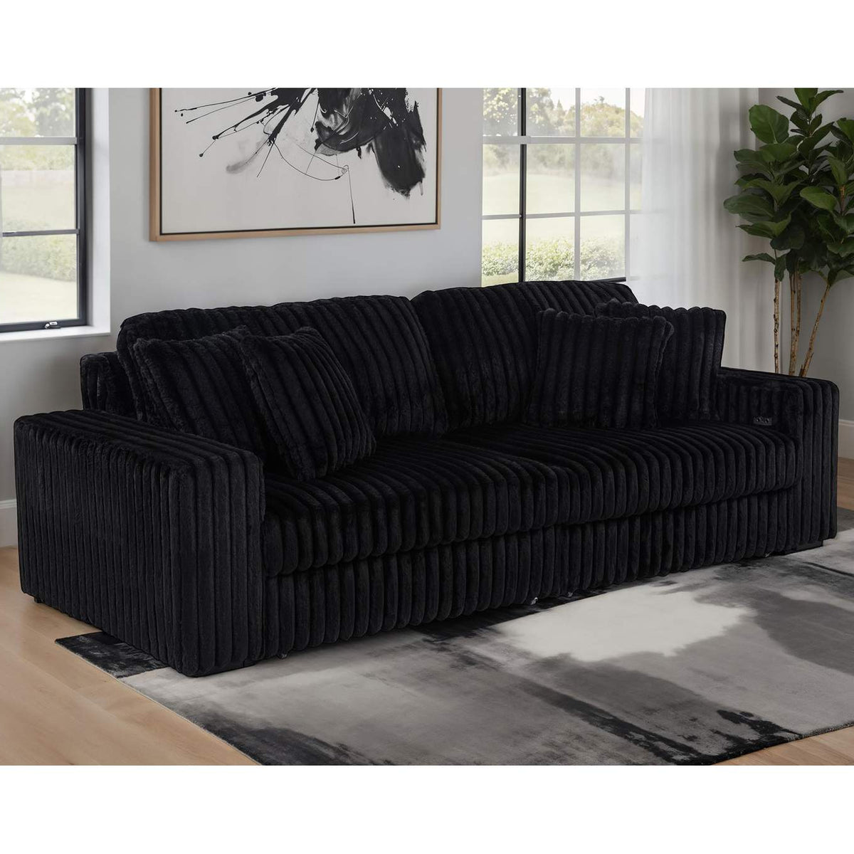 600537P Jacana Corduroy Upholstered Dual Power Chaise Sofa Black