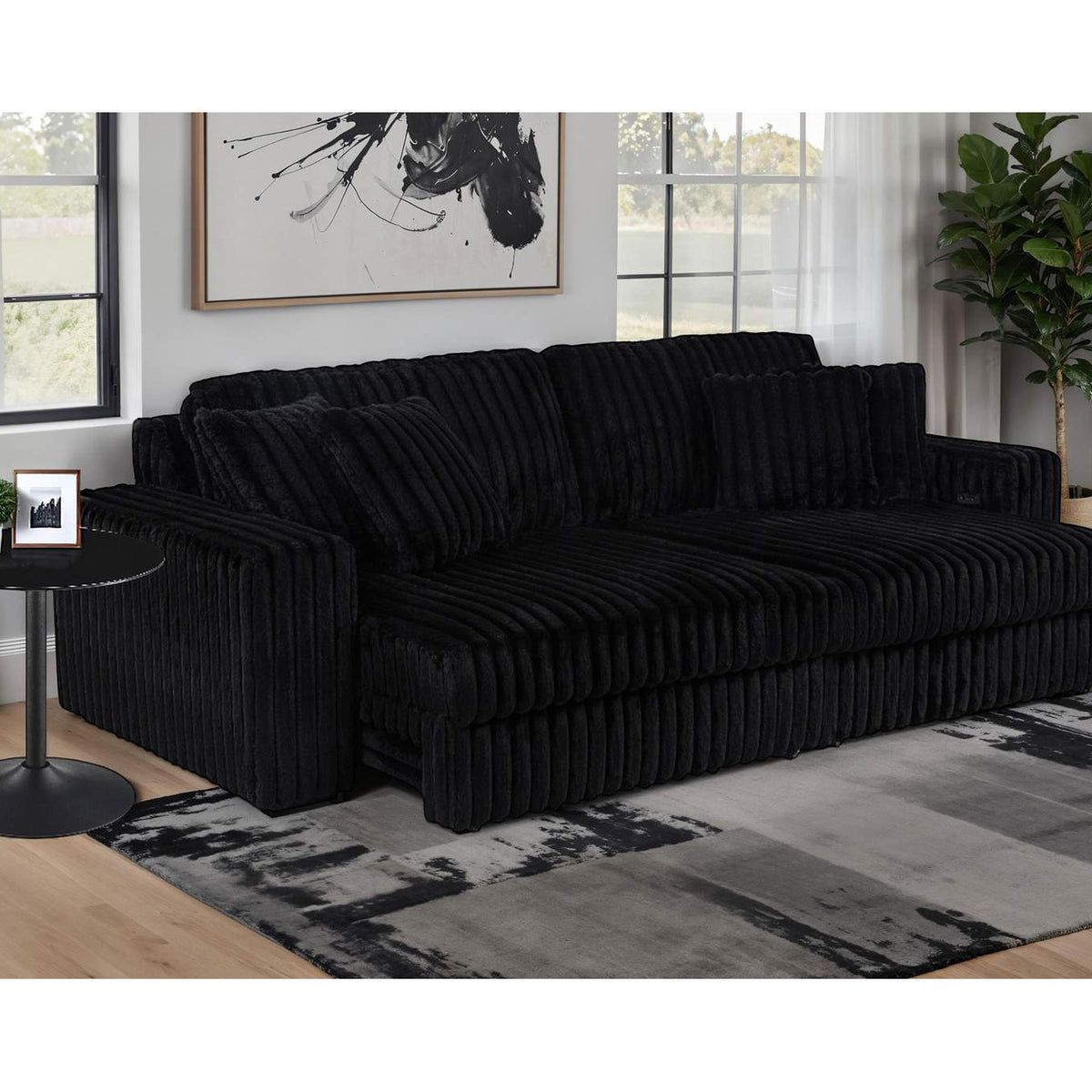 600537P Jacana Corduroy Upholstered Dual Power Chaise Sofa Black
