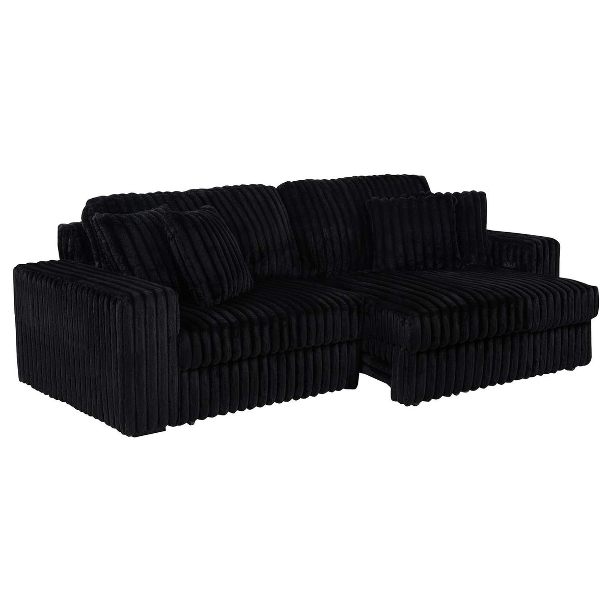 600537P Jacana Corduroy Upholstered Dual Power Chaise Sofa Black