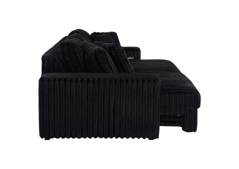 600537P Jacana Corduroy Upholstered Dual Power Chaise Sofa Black