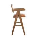 Harley - Nutmeg Brown Solid Wood And Rattan Upholstered 30" Bar Height Barstool