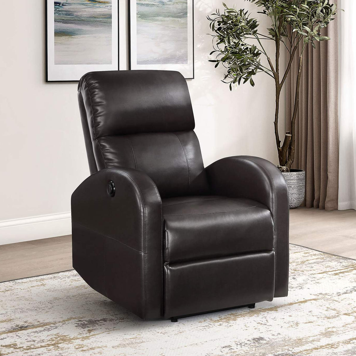 601500P Grant Upholstered Power Recliner Chair Brown