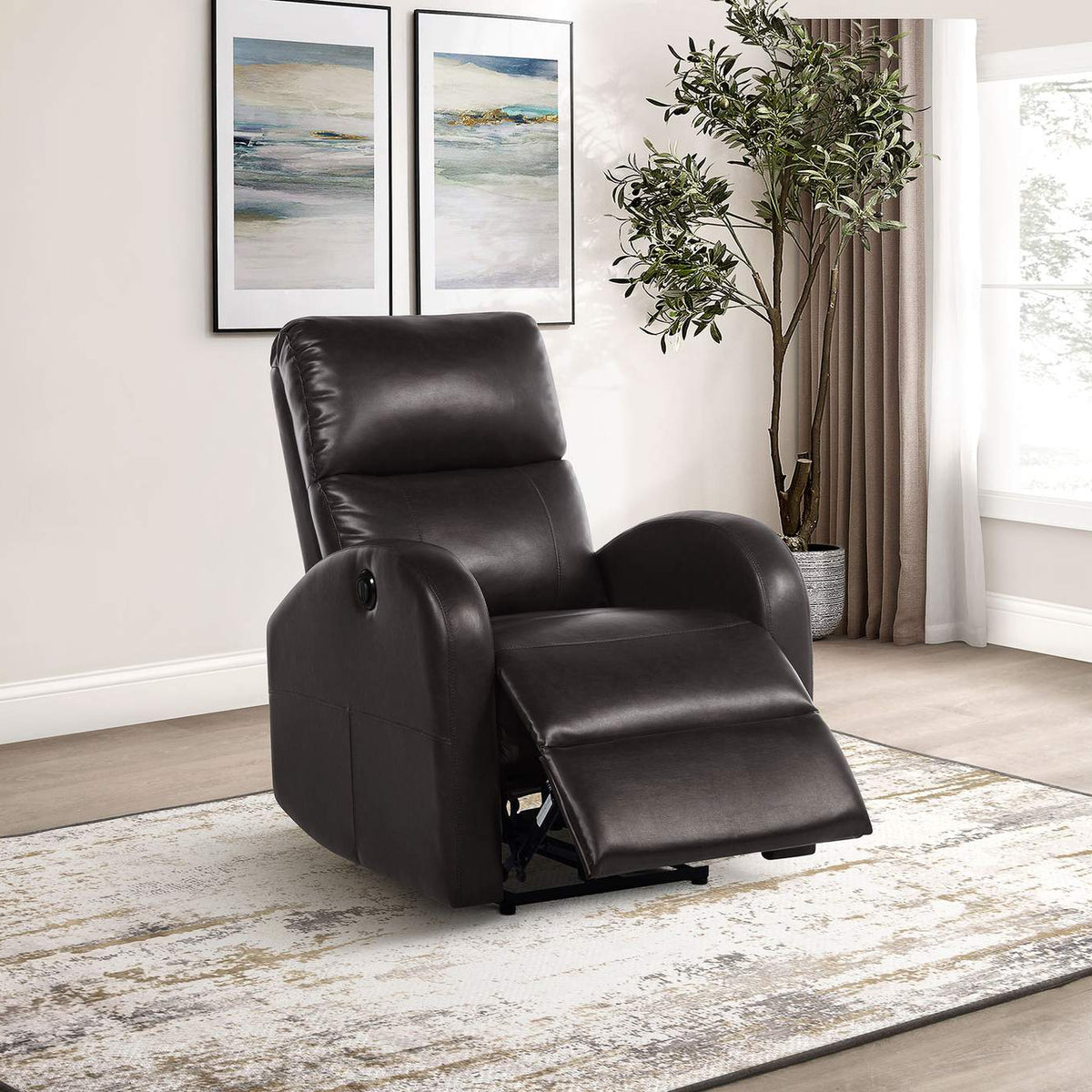 601500P Grant Upholstered Power Recliner Chair Brown