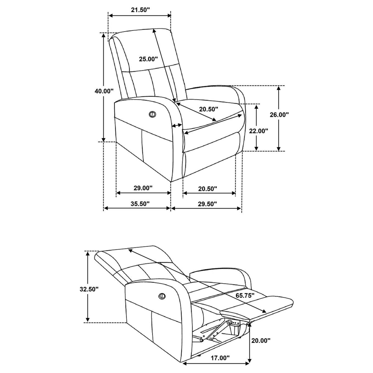 601500P Grant Upholstered Power Recliner Chair Brown
