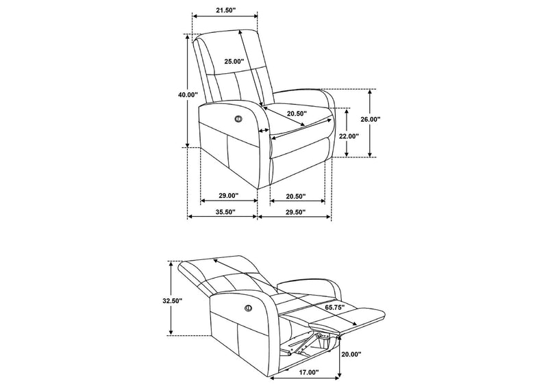 601500P Grant Upholstered Power Recliner Chair Brown