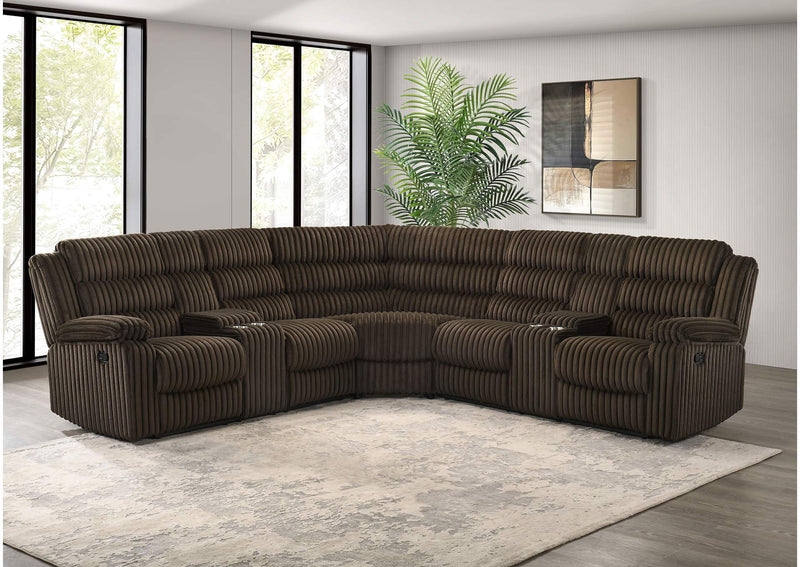 601510 Atkinson Upholstered Reclining Sectional Sofa Chocolate