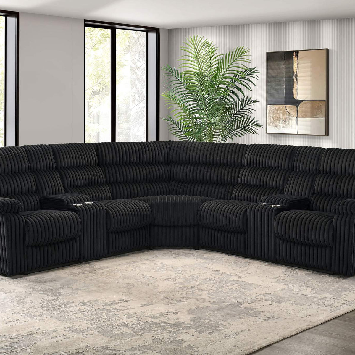 601520 Atkinson Upholstered Reclining Sectional Sofa Black