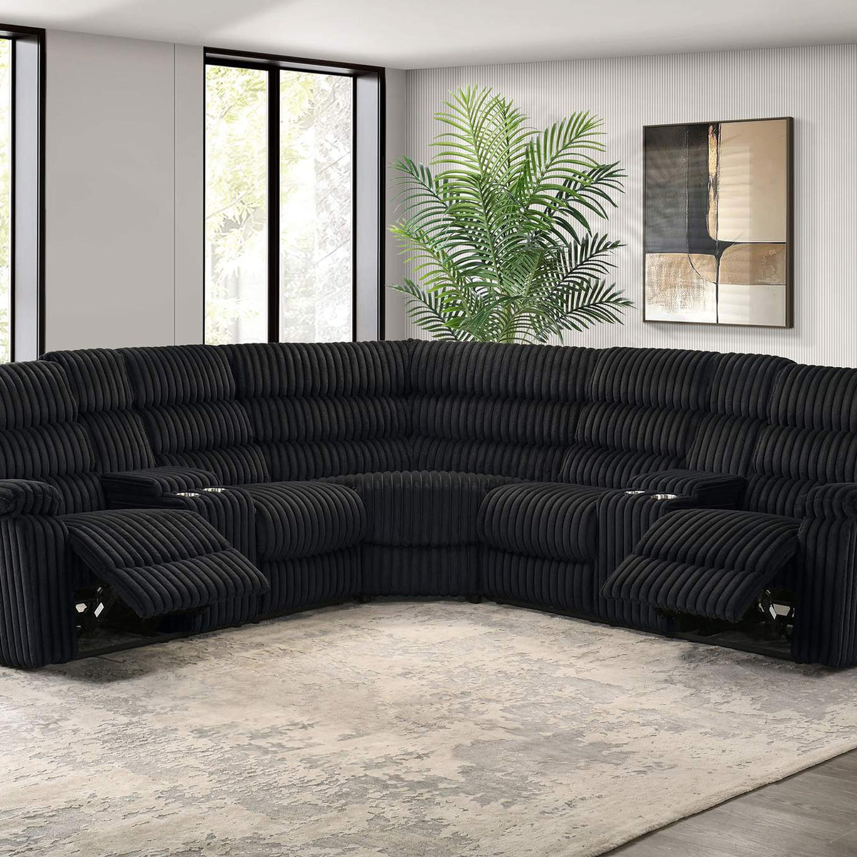 601520 Atkinson Upholstered Reclining Sectional Sofa Black