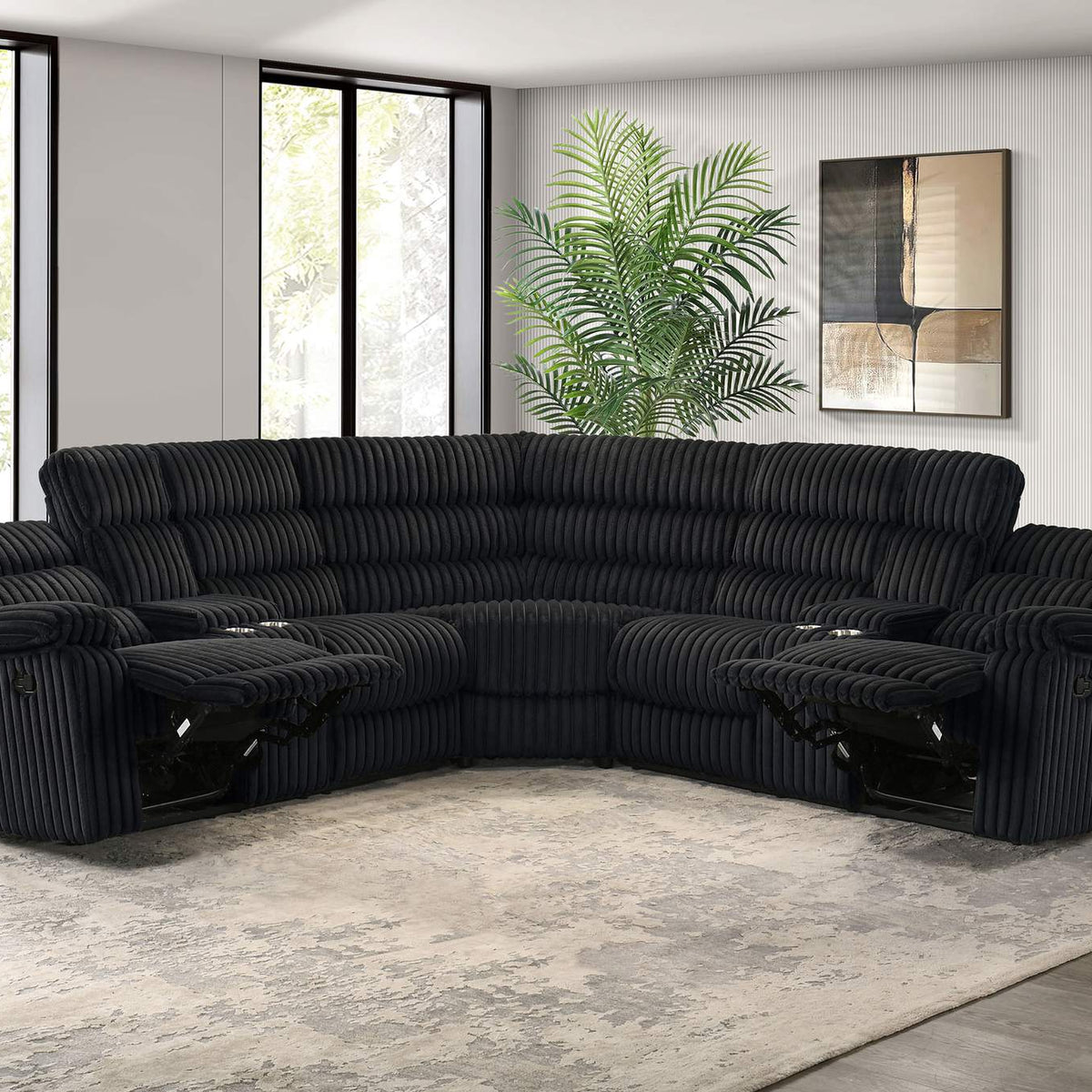 601520 Atkinson Upholstered Reclining Sectional Sofa Black