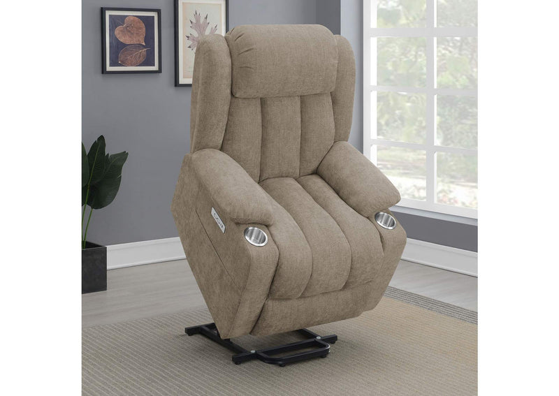 602274P Houston Upholstered Power Lift Recliner Chair Camel