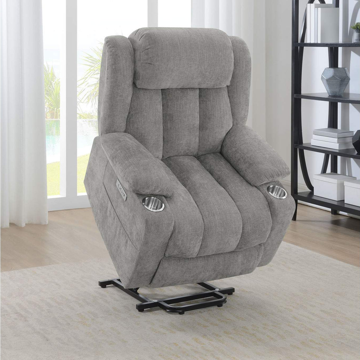 602284P Houston Upholstered Power Lift Recliner Grey