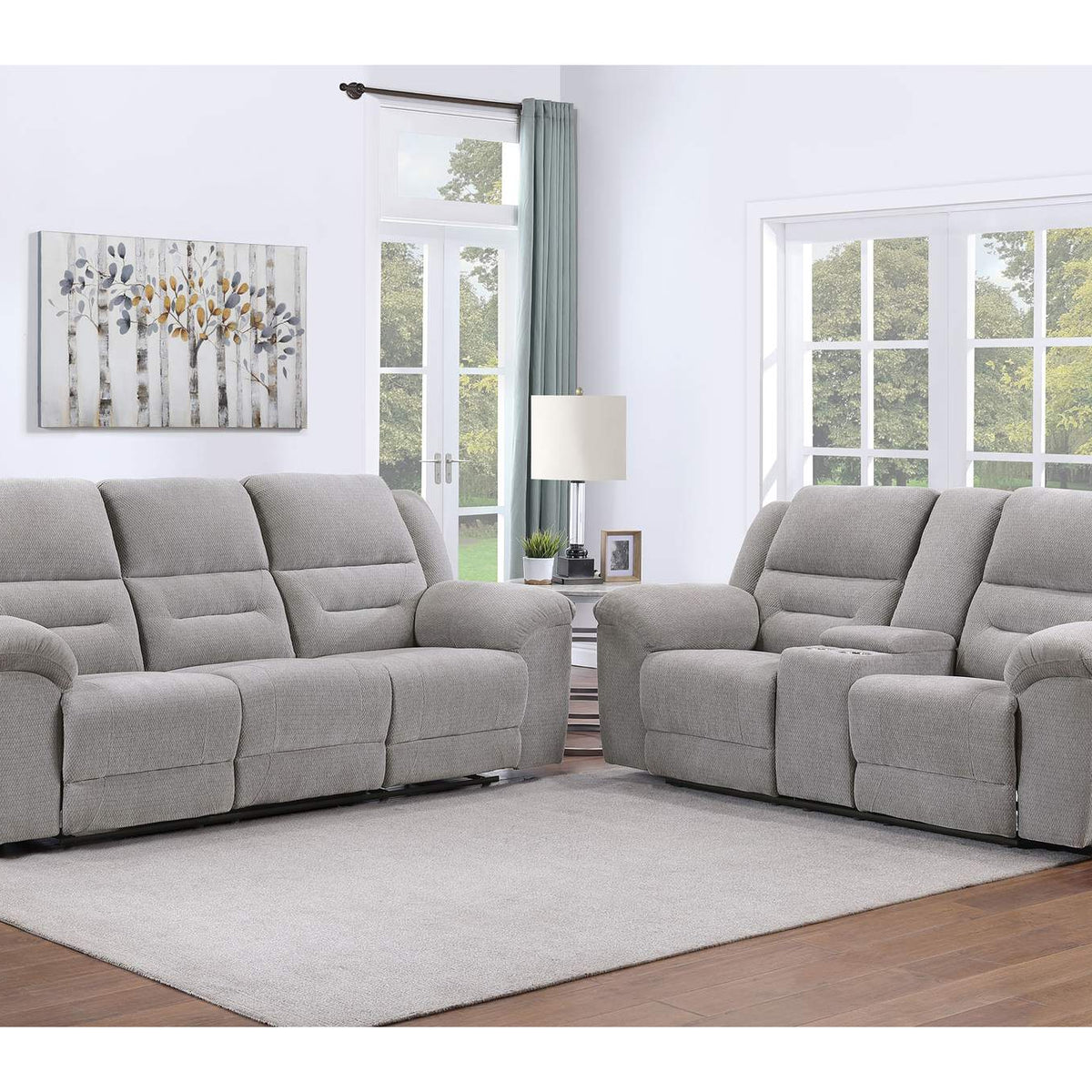 602551-S2 Gilson 2-piece Chenille Upholstered Reclining Sofa Set Grey