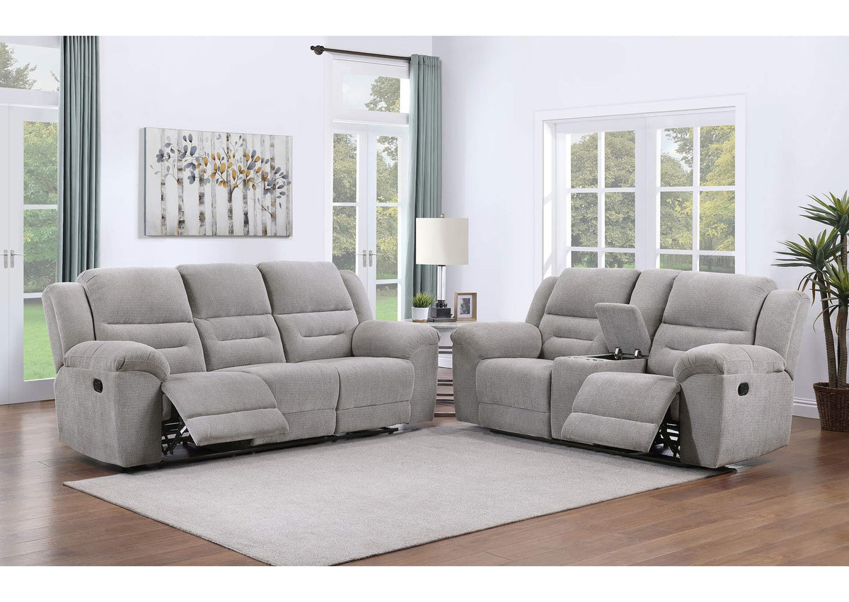 602551-S2 Gilson 2-piece Chenille Upholstered Reclining Sofa Set Grey
