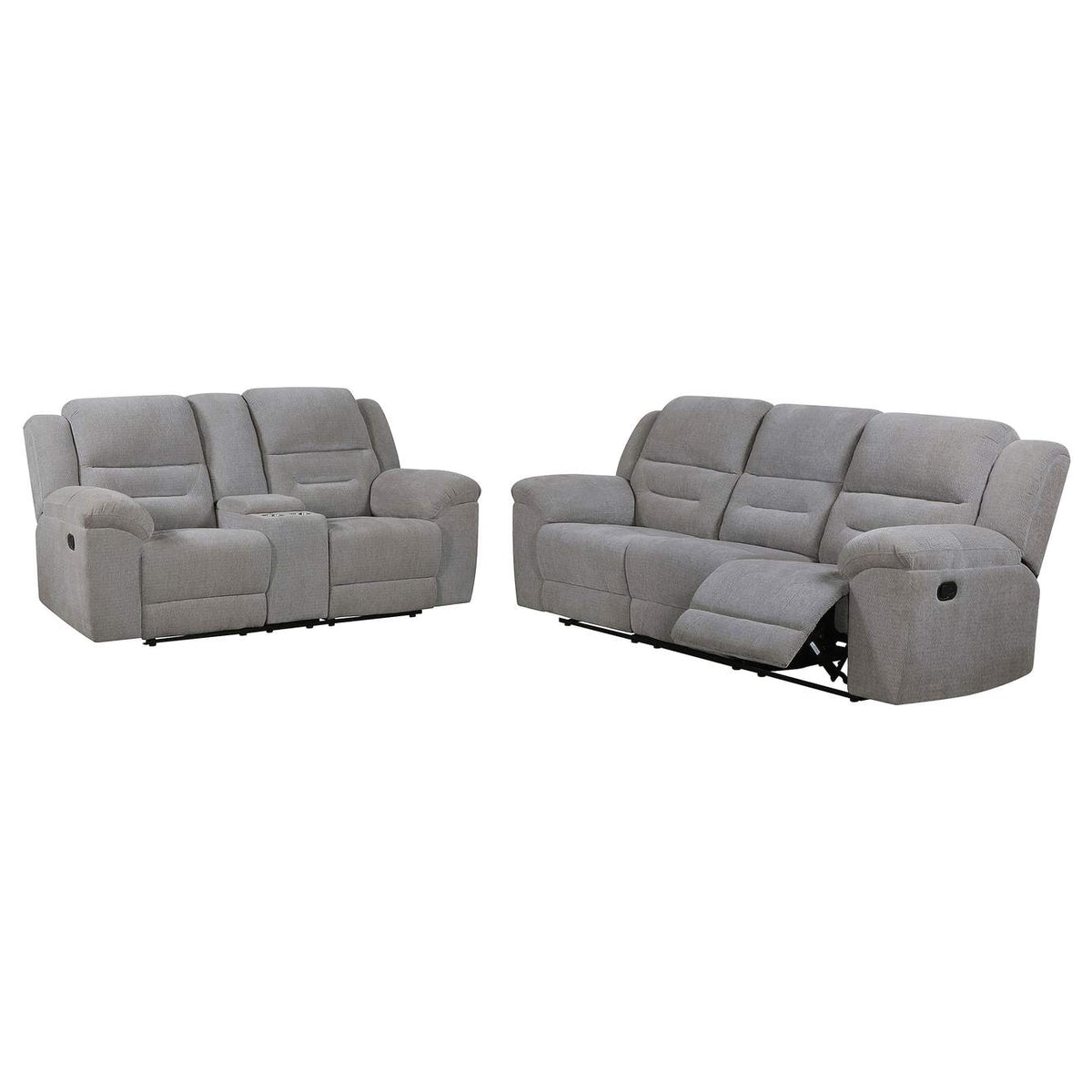 602551-S2 Gilson 2-piece Chenille Upholstered Reclining Sofa Set Grey