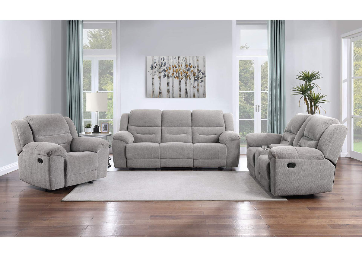 602551-S3 Gilson 3-piece Chenille Upholstered Reclining Sofa Set Grey