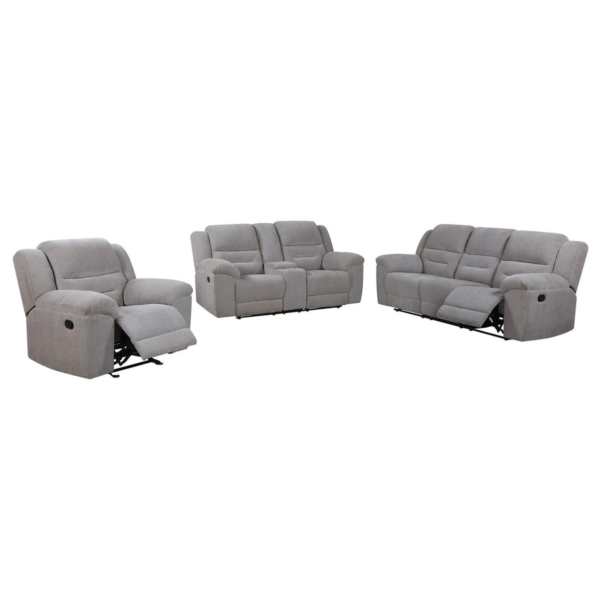 602551-S3 Gilson 3-piece Chenille Upholstered Reclining Sofa Set Grey