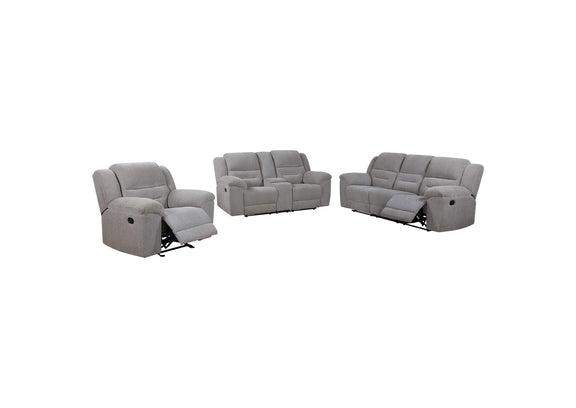 602551-S3 Gilson 3-piece Chenille Upholstered Reclining Sofa Set Grey