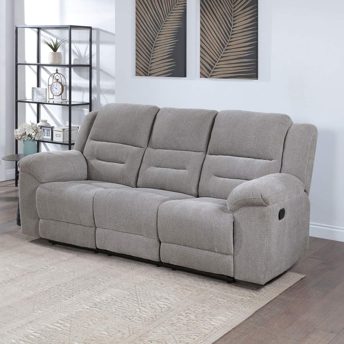 602551 Gilson Chenille Upholstered Reclining Sofa Grey
