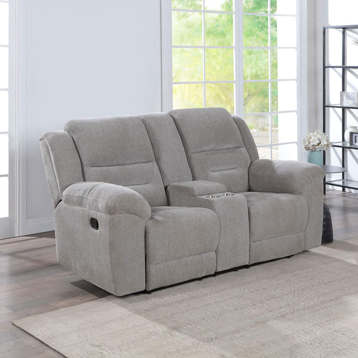 602552 Gilson Chenille Upholstered Reclining Loveseat Grey