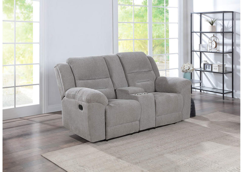 602552 Gilson Chenille Upholstered Reclining Loveseat Grey