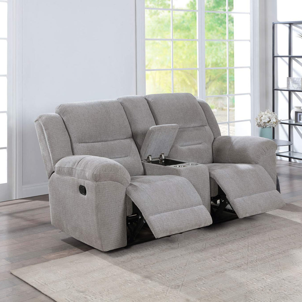 602552 Gilson Chenille Upholstered Reclining Loveseat Grey