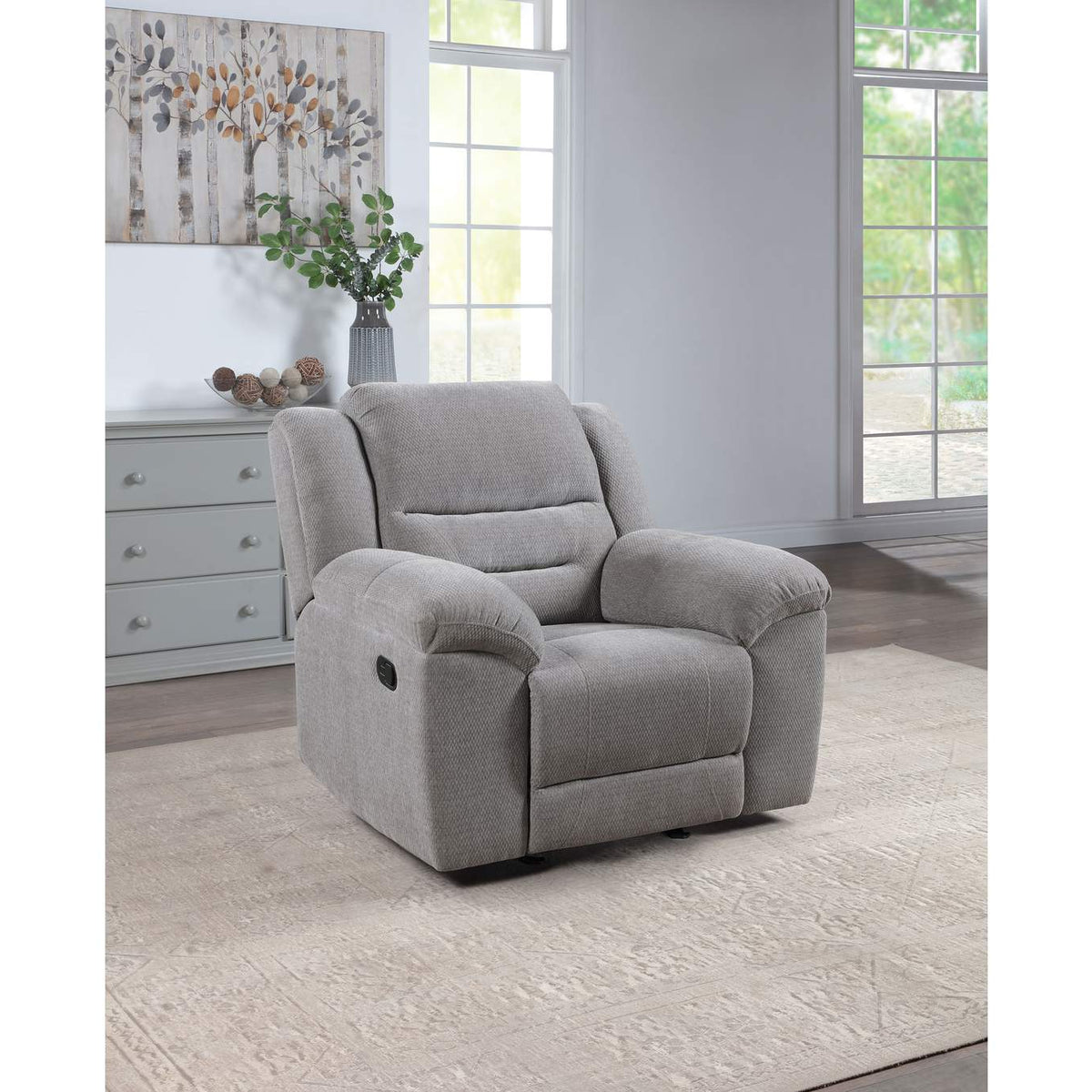 602553 Gilson Chenille Upholstered Glider Recliner Chair Grey