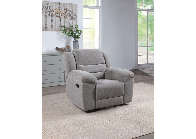 602553 Gilson Chenille Upholstered Glider Recliner Chair Grey