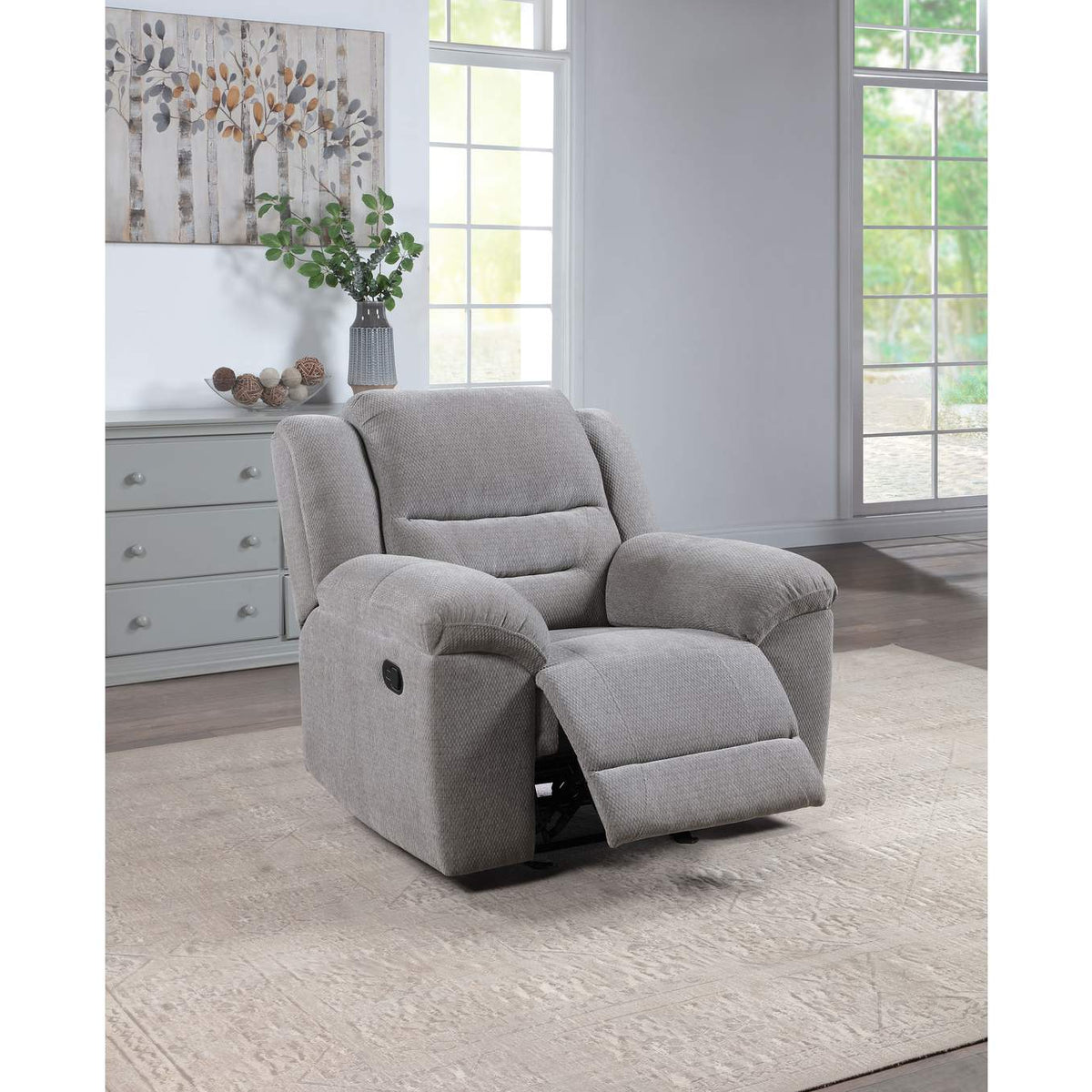 602553 Gilson Chenille Upholstered Glider Recliner Chair Grey
