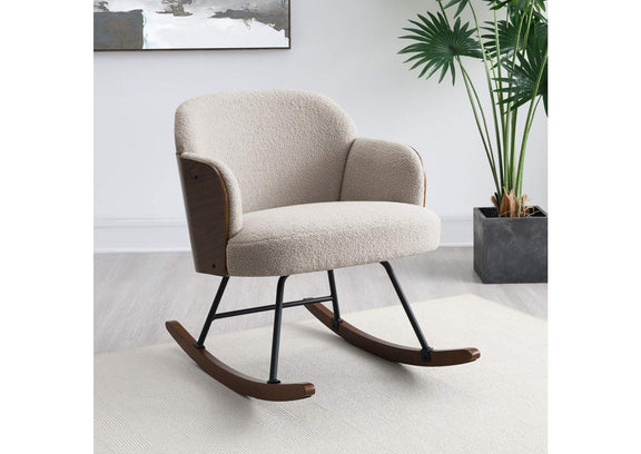 602625 Paige Boucle Upholstered Mid Back Rocking Chair Beige