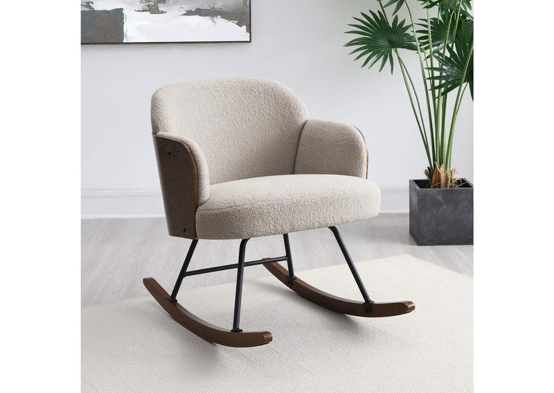 602625 Paige Boucle Upholstered Mid Back Rocking Chair Beige