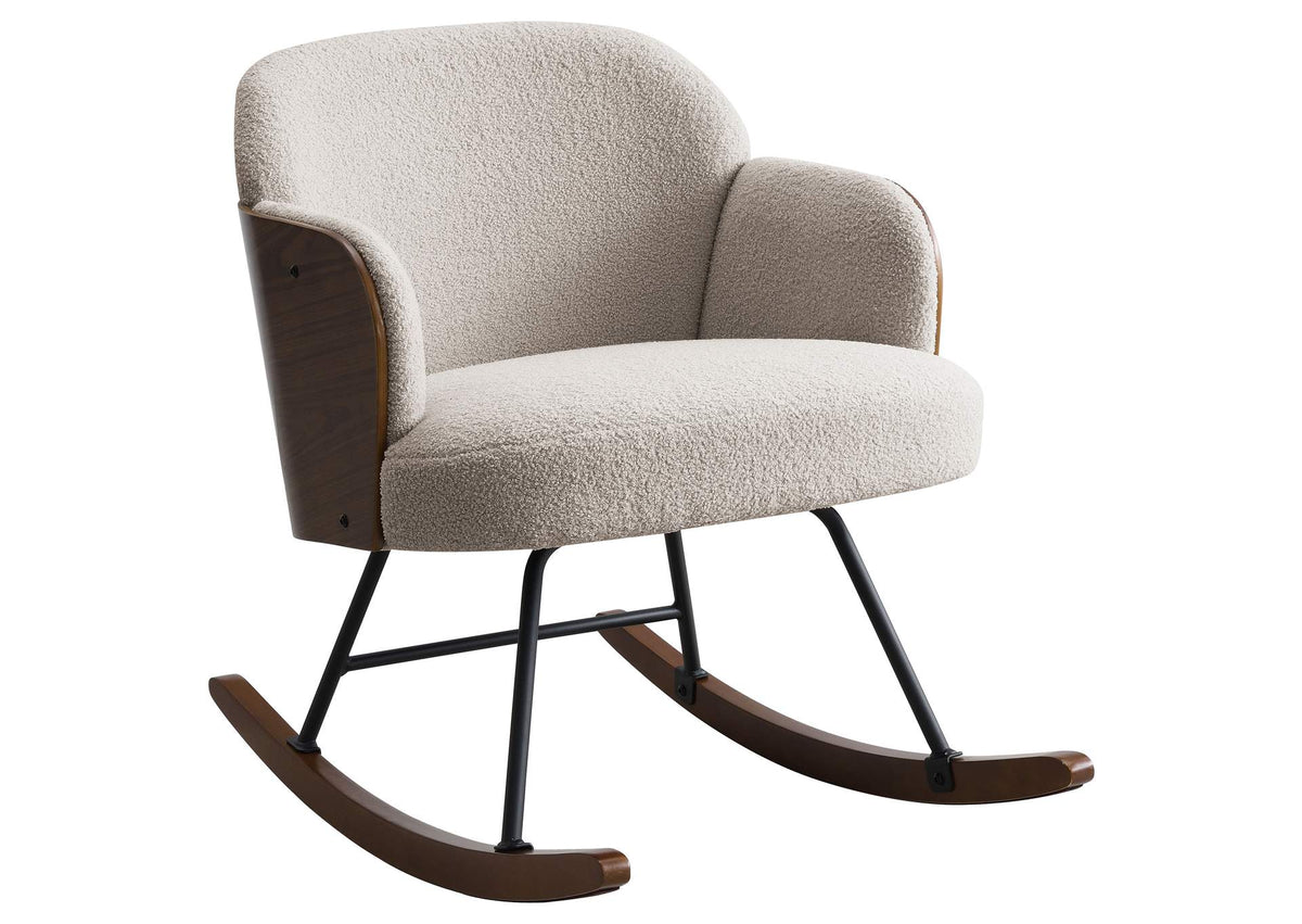 602625 Paige Boucle Upholstered Mid Back Rocking Chair Beige