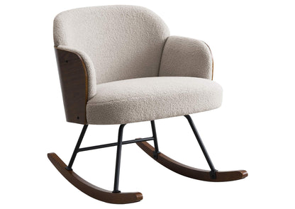 602625 Paige Boucle Upholstered Mid Back Rocking Chair Beige