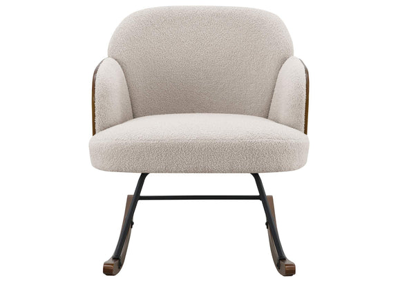 602625 Paige Boucle Upholstered Mid Back Rocking Chair Beige
