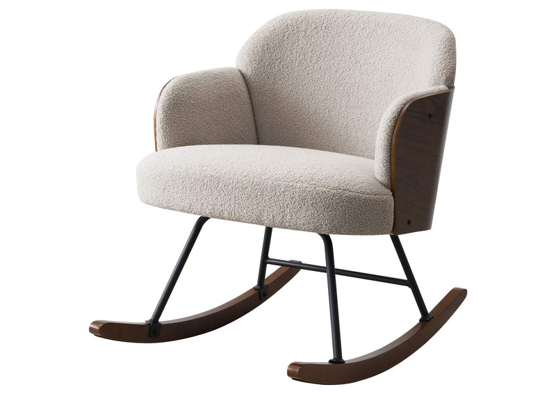 602625 Paige Boucle Upholstered Mid Back Rocking Chair Beige