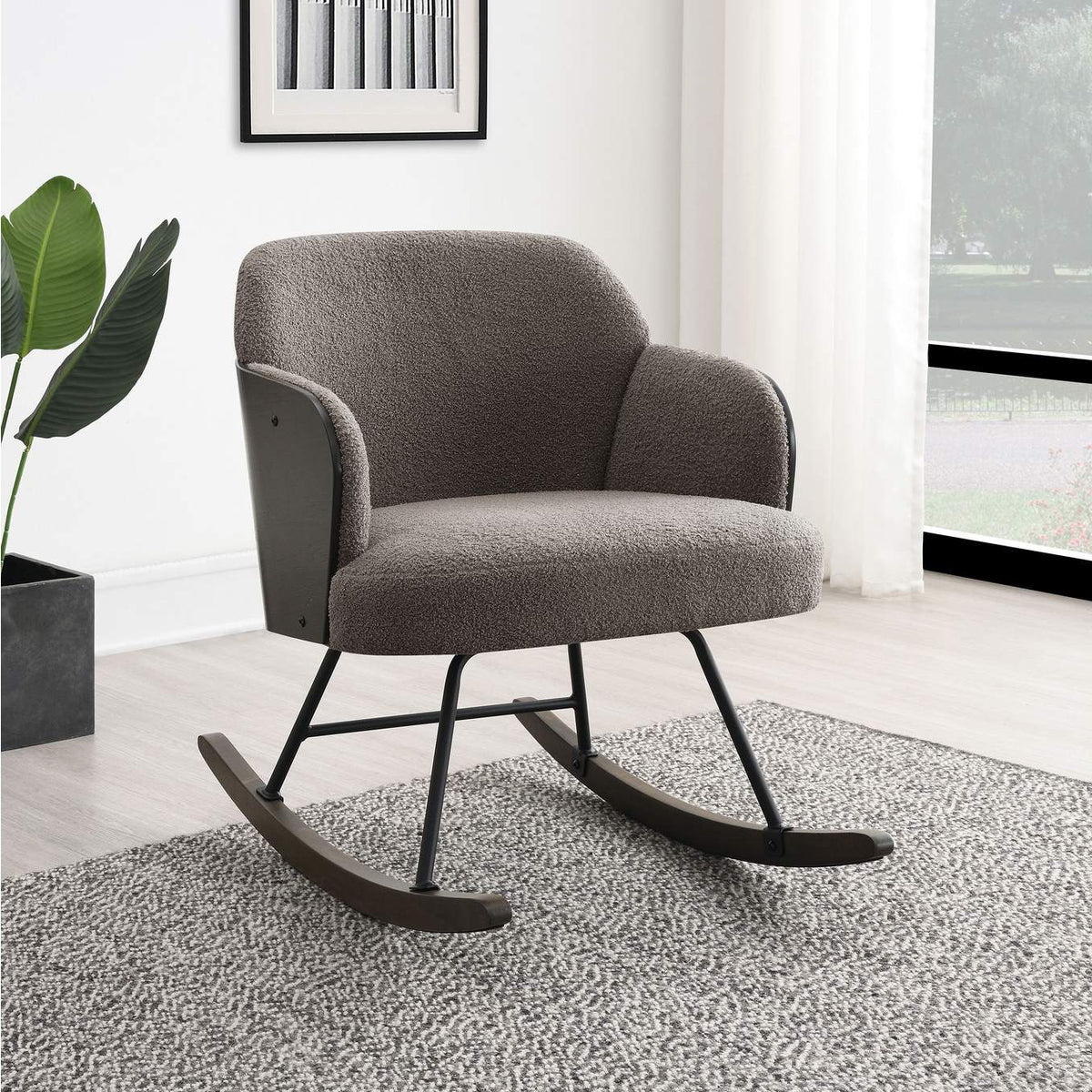 602626 Paige Boucle Upholstered Mid Back Rocking Chair Taupe